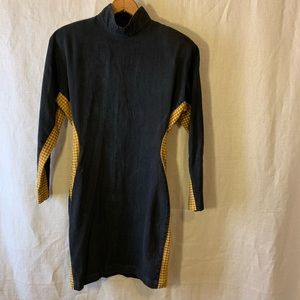 Vintage Black/Yellow Houndstooth Stripe Mini Dress